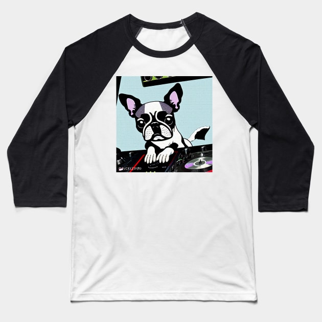 Boston Terrier DJ Baseball T-Shirt by Pickledjo